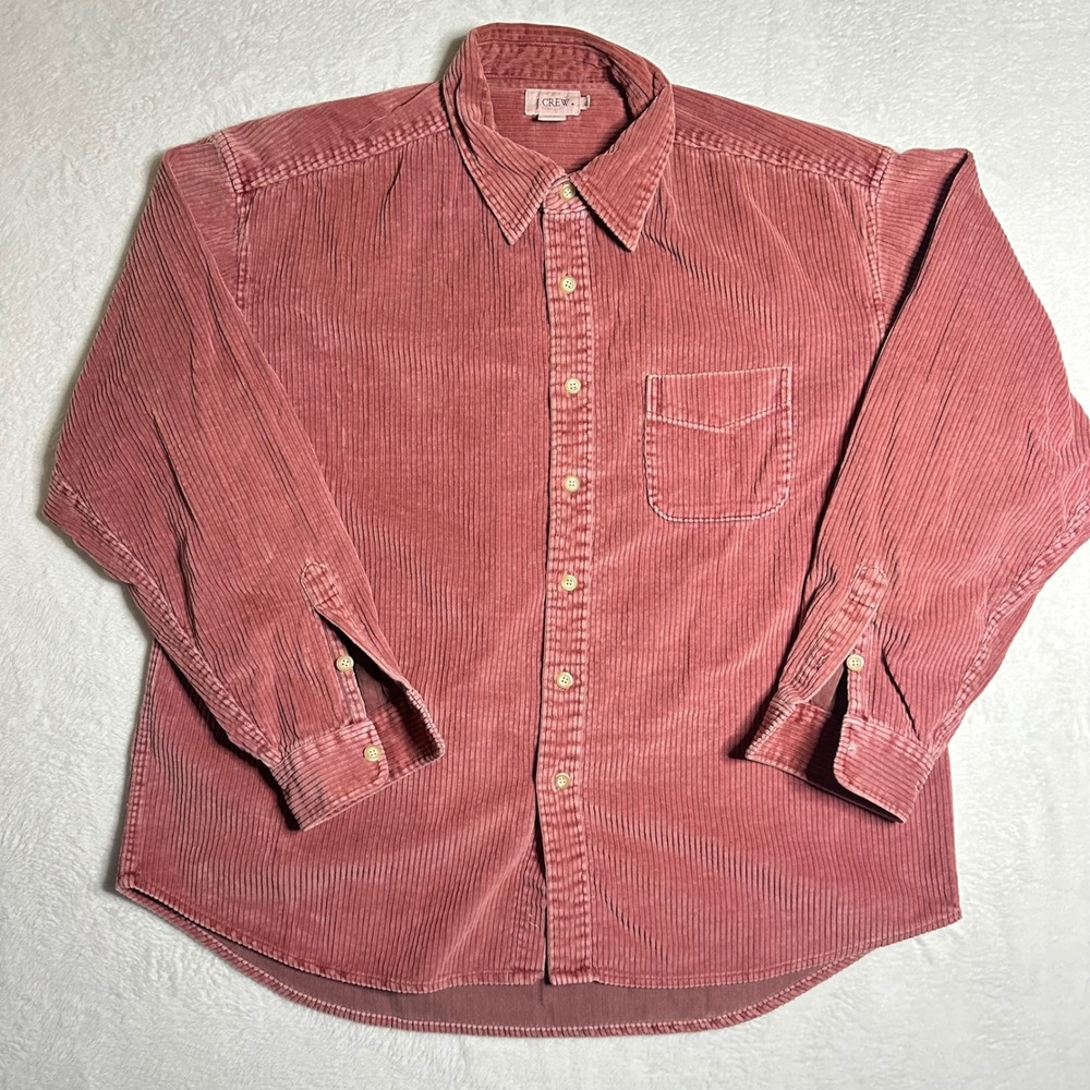 J.Crew Mens XL Rose Pink Wide Whale Corduroy Button Down Shirt 100% Cotton VTG